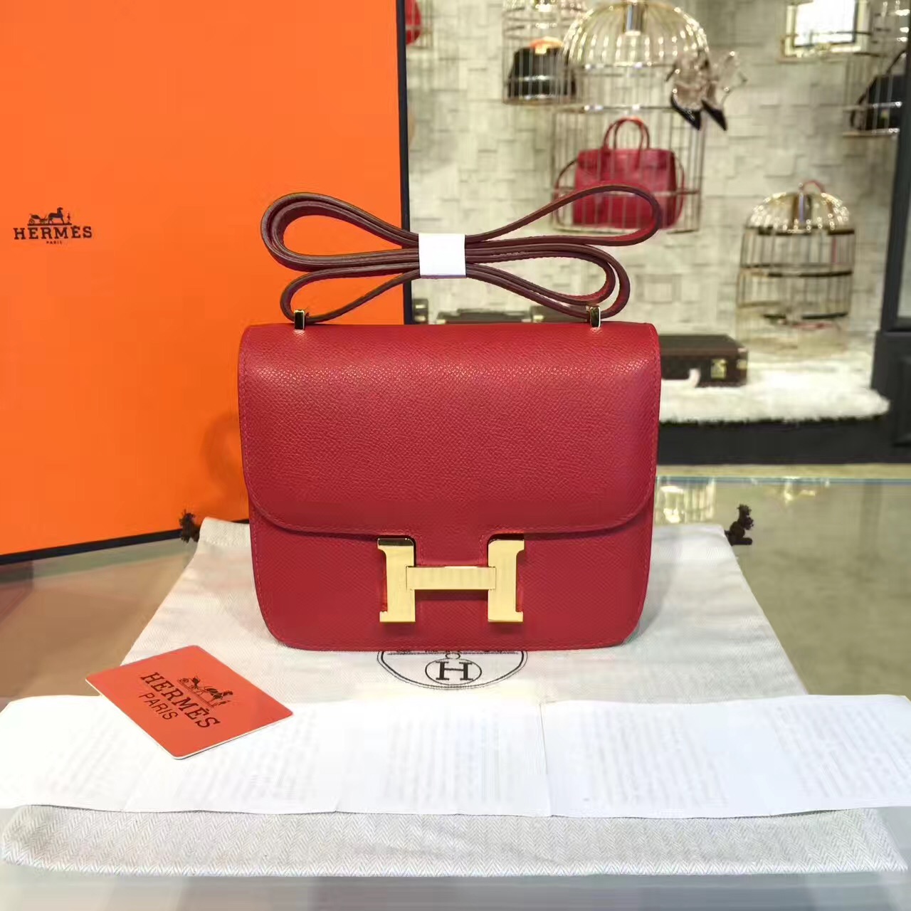 Hermes original epsom leather constance bag C23 bordeaux