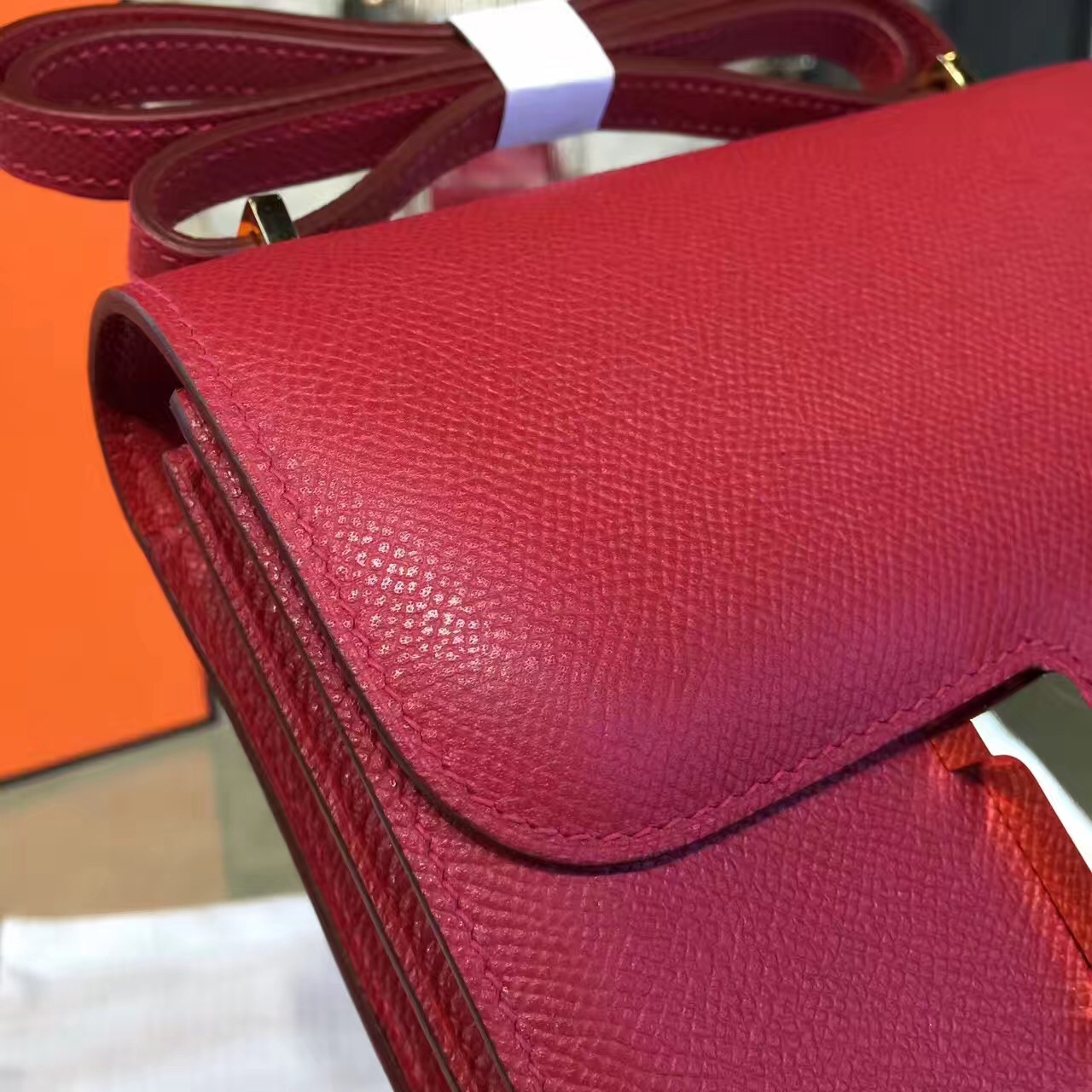 Hermes original epsom leather constance bag C23 bordeaux