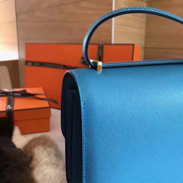 Hermes original epsom leather constance bag C23 lake blue