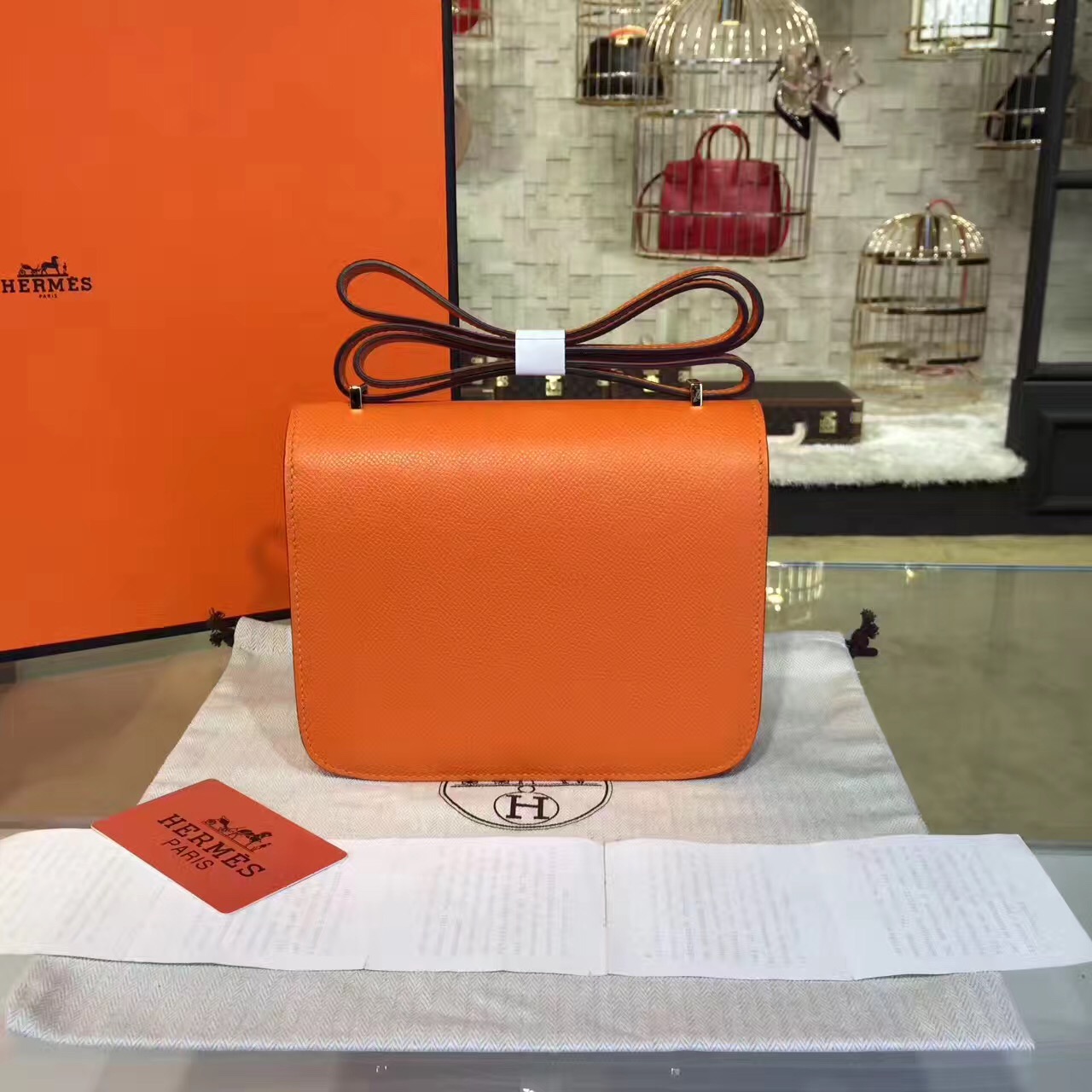 Hermes original epsom leather constance bag C23 orange