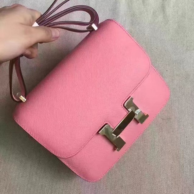 Hermes original epsom leather small constance bag C19 pink