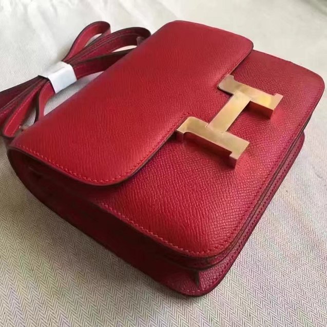 Hermes original epsom leather small constance bag C19 red