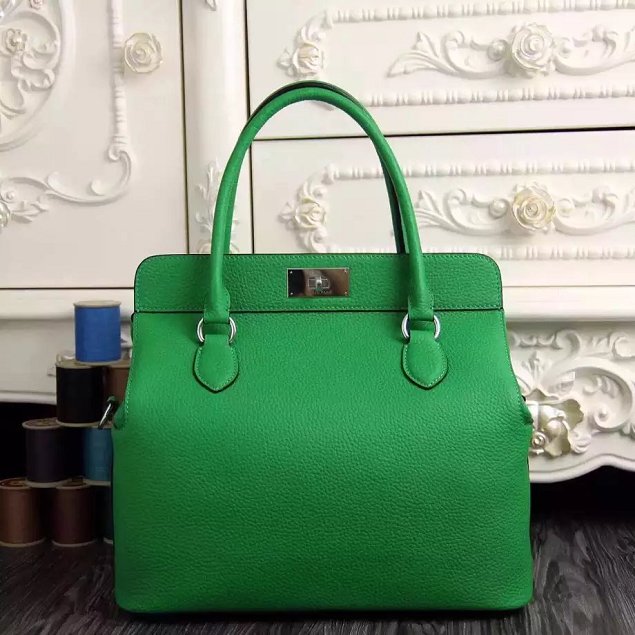 Hermes original togo leather toolbox handbag T31 green