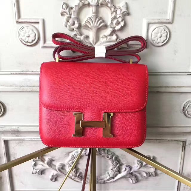 Hermes epsom leather small constance bag C19 red