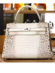 Top hermes genuine 100% crocodile leather handmade kelly 32 bag K320 white