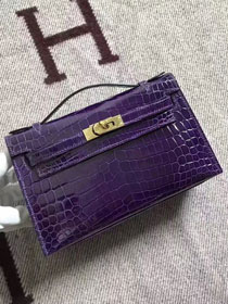 Top hermes genuine 100% crocodile leather handmade mini kelly clutch K220 purple