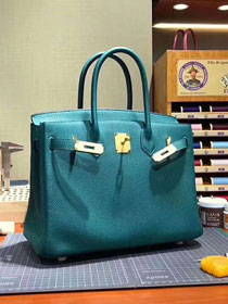 Top hermes 100% totally handmade original togo leather birkin 35 bag H350 turquoise