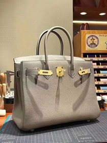 Top hermes 100% totally handmade original togo leather birkin 35 bag H350 light gray