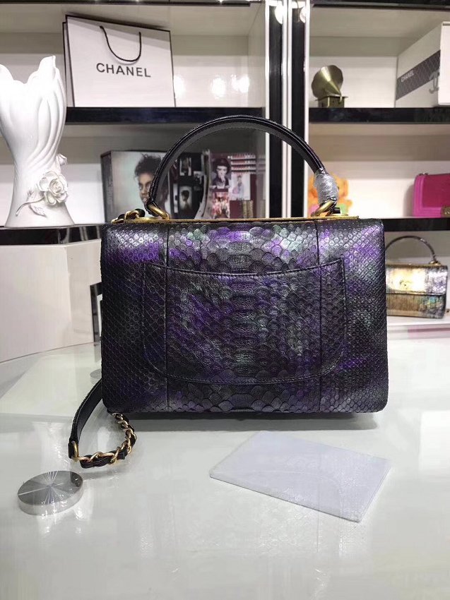 2018 CC original snakeskin top handle flap bag A92236 black&purple