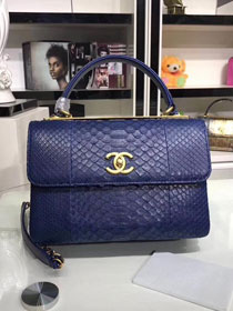 2018 CC original snakeskin top handle flap bag A92236 navy blue