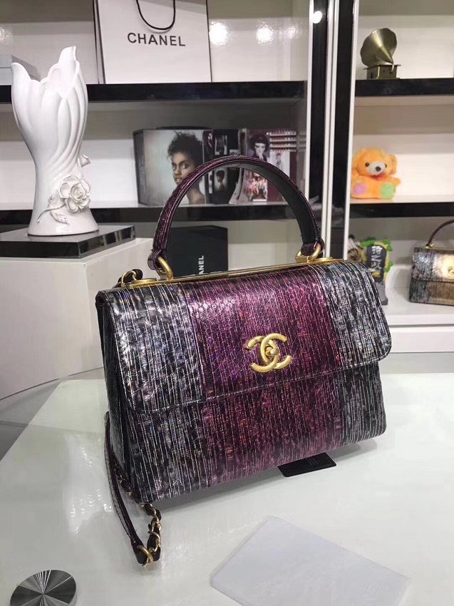 2018 CC original snakeskin top handle flap bag A92236 purple