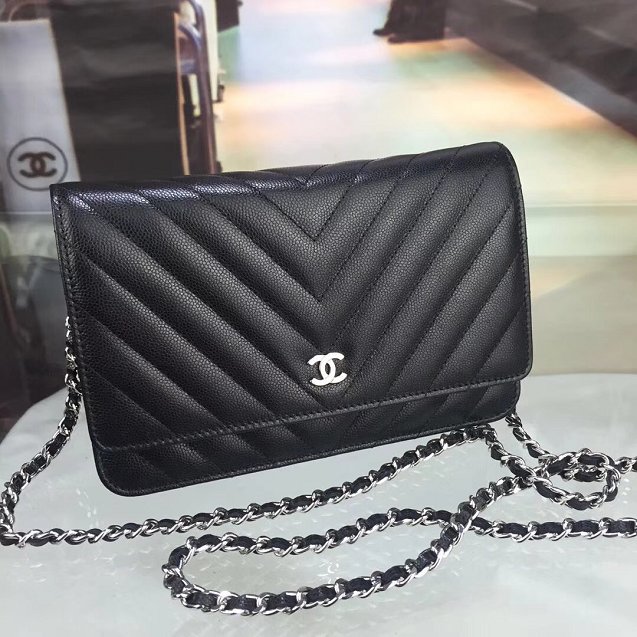 CC original caviar leather woc chain bag 33814-3 black