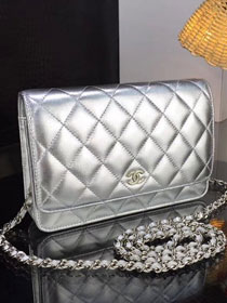 CC original lambskin leather woc chain bag 33814-1 silver