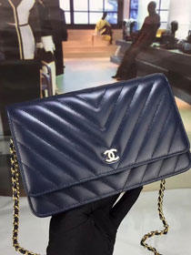 CC original lambskin leather woc chain bag 33814-2 navy blue