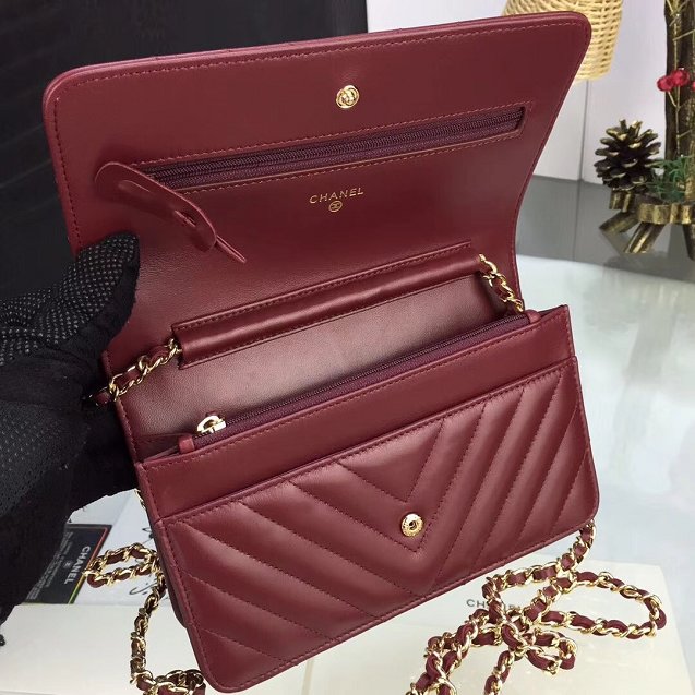 CC original lambskin leather woc chain bag 33814-2 wine