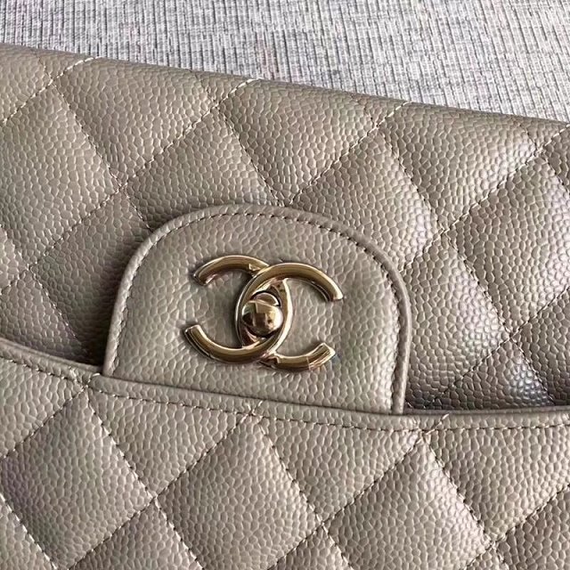 CC original grained calfskin large double flap bag A58600 gray