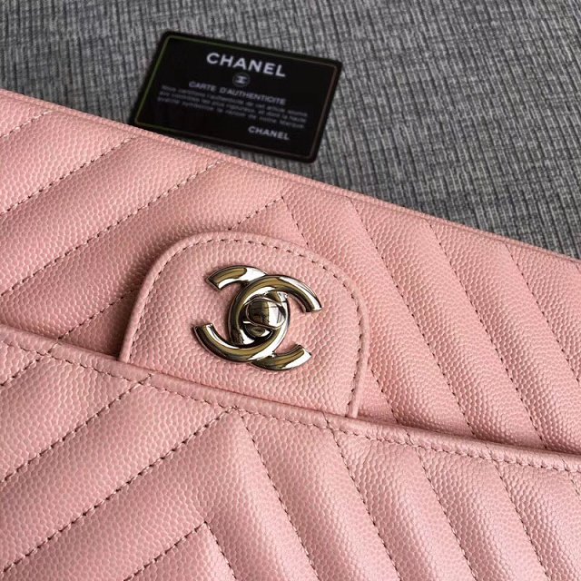 CC original grained calfskin medium double flap bag A1112-2 pink