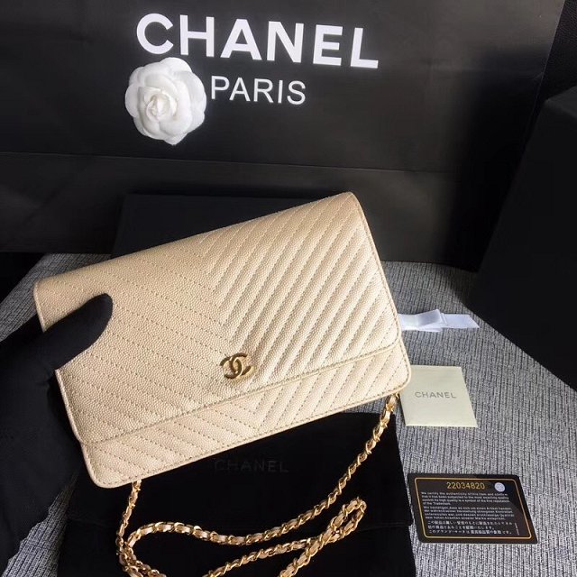 CC original grained leather woc chain bag 33814-8 beige