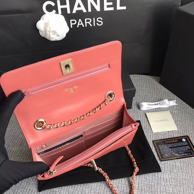 CC original lambskin leather woc chain bag 80982 coral pink