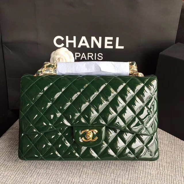 CC original patent calfskin large flap bag A69902 green