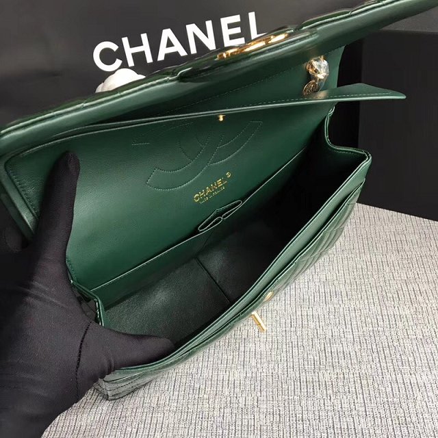 CC original patent calfskin large flap bag A69902 green