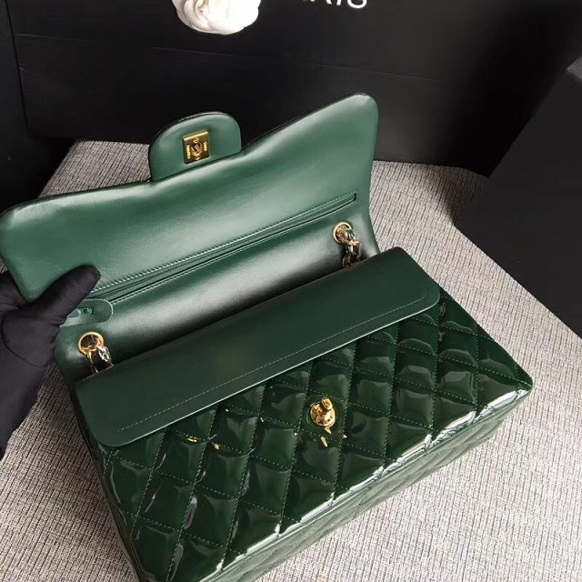 CC original patent calfskin large flap bag A69902 green