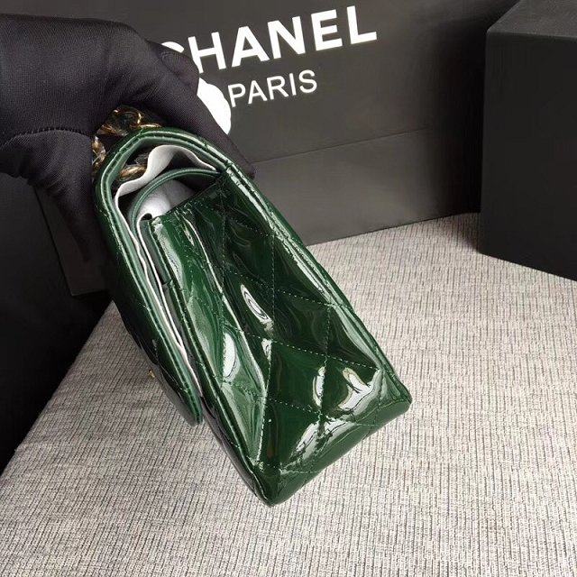 CC original patent calfskin large flap bag A69902 green