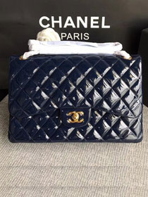 CC original patent calfskin large flap bag A69902 navy blue