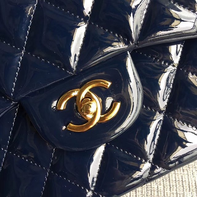 CC original patent calfskin large flap bag A69902 navy blue