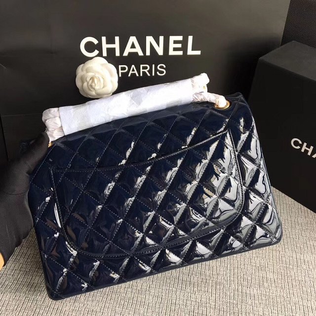 CC original patent calfskin large flap bag A69902 navy blue