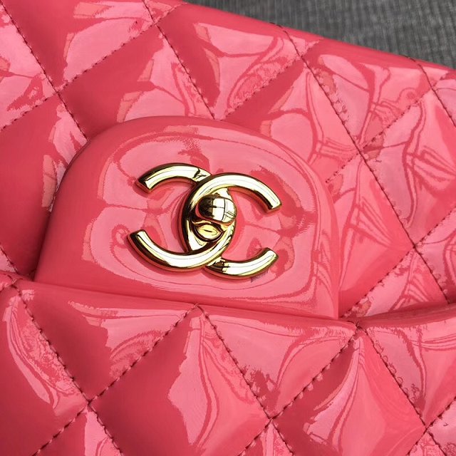 CC original patent calfskin large flap bag A69902 rose red