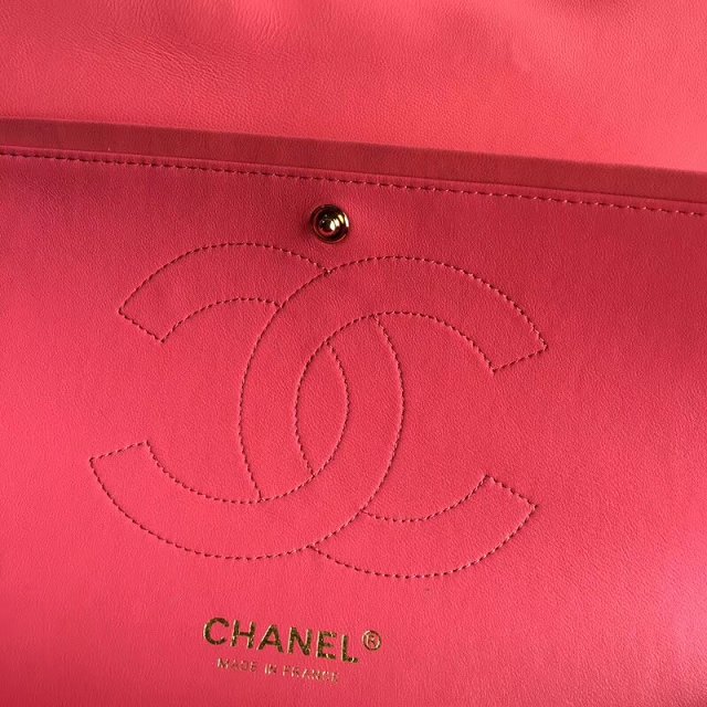 CC original patent calfskin large flap bag A69902 rose red