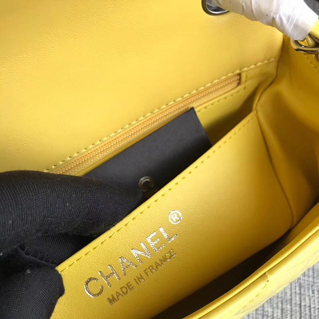 CC original patent calfskin mini flap bag A69906 yellow