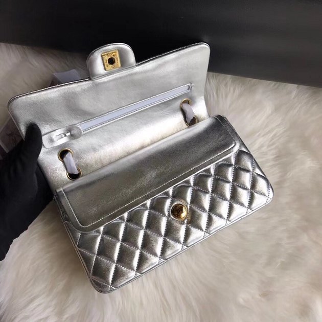 CC original lambskin leather double flap bag A1112 silver