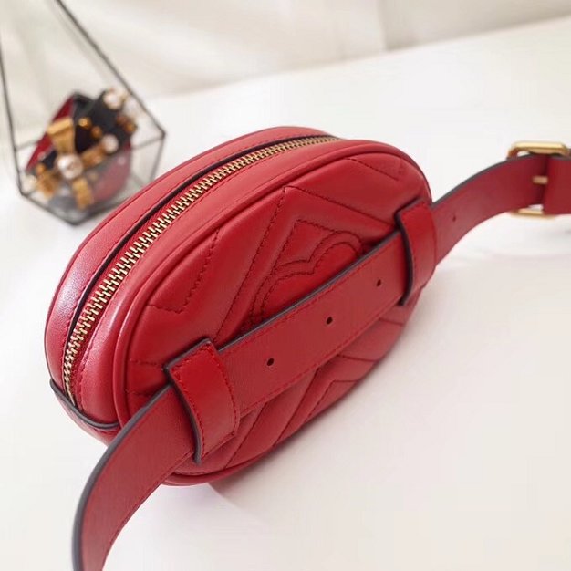 2018 GG Marmont matelasse leather belt bag 476434 red