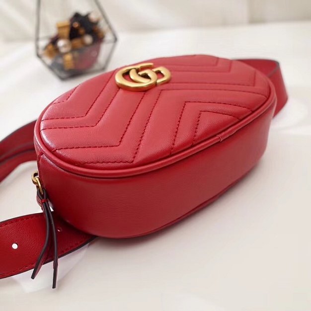 2018 GG Marmont matelasse leather belt bag 476434 red