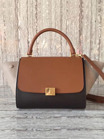 Celine original calfskin medium trapeze bag 18701 coffee&black&gray