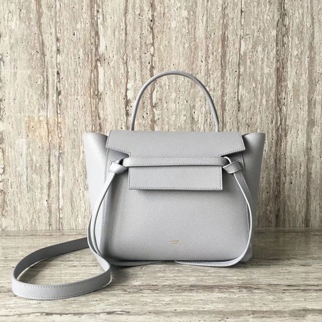 Celine original grained calfskin micro belt bag 189153 light grey