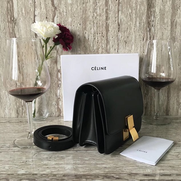 Celine original box calfskin small classic bag 11041 black