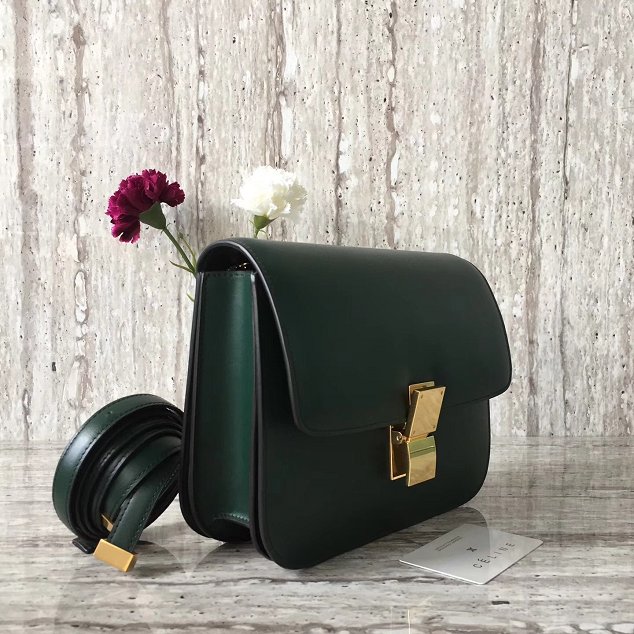 Celine original liege calfskin large classic bag 11045-1 blackish green