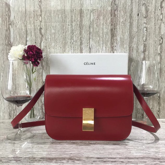 Celine original liege calfskin large classic box bag 11045-1 crimson 