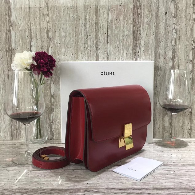 Celine original liege calfskin large classic box bag 11045-1 crimson 