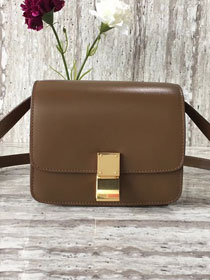 Celine original liege calfskin small classic bag 11041-1 dark coffee