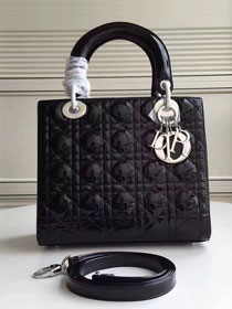 Dior original patent calfskin lady dior bag 44551 black