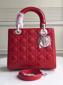 Dior original patent calfskin lady dior bag 44551 red