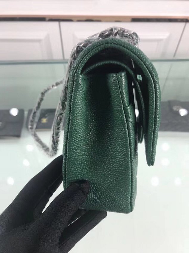 CC original grained calfskin double flap bag A01112 green