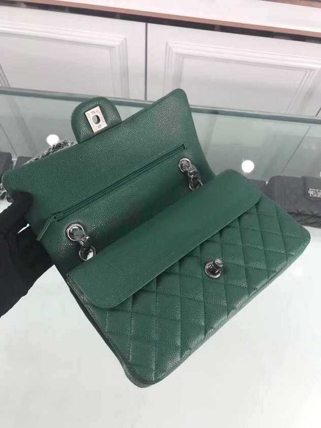 CC original grained calfskin double flap bag A01112 green