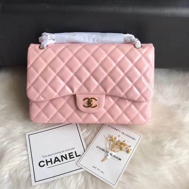 CC original patent calfskin large flap bag A69902 pink