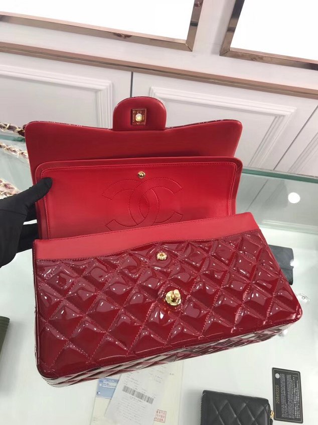 CC original patent calfskin large flap bag A69902 red