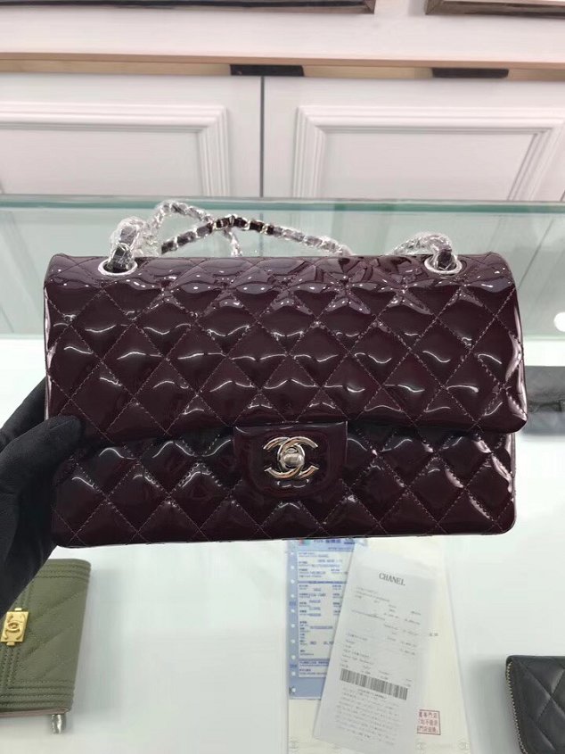 CC original patent calfskin medium flap bag A69901 burgundy